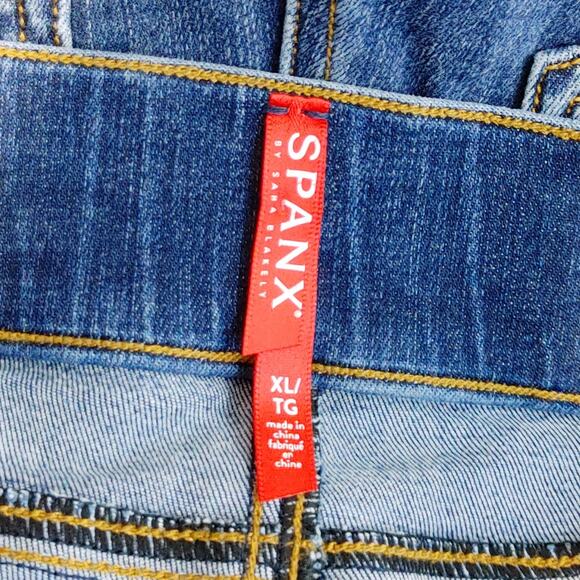 Spanx Distressed Denim Leggings Skinny Jeans Jeggings Medium Wash Blue Womens XL - Picture 6 of 8